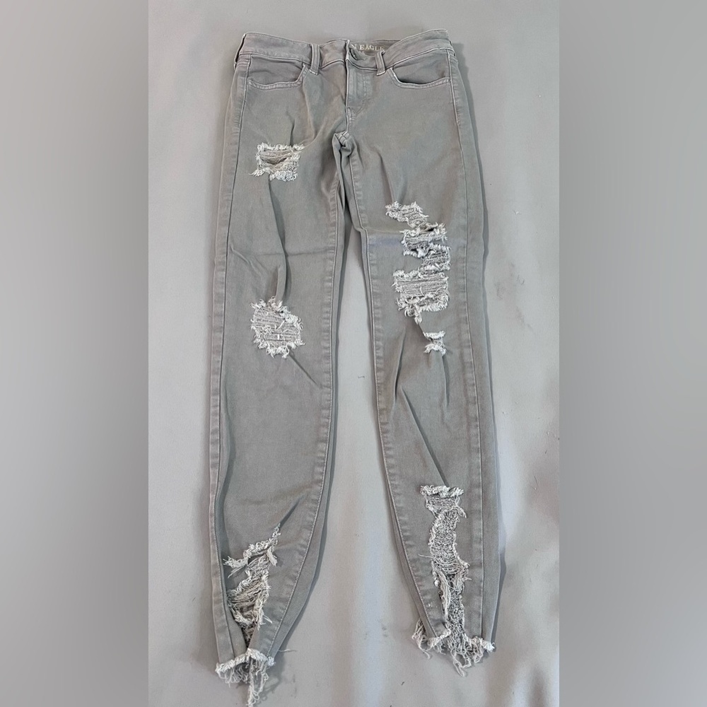 American Eagle Jeans‎ Women 4R Gray  Super Stretch Jegging Skinny Denim Ripped